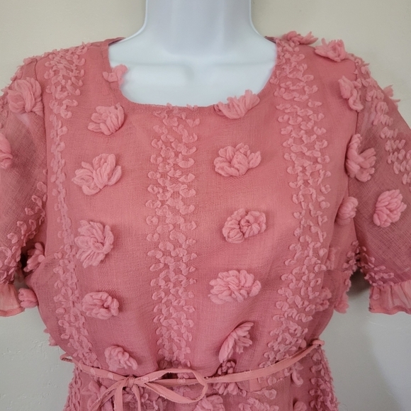 Andree by Unit Small Pink Dress Short Sleeve Swiss Dot Poms Girly Feminine - Picture 2 of 8